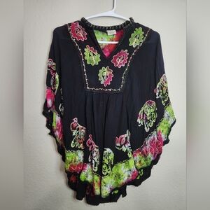 Boho Black Tie Dye Elephant Sleeveless Tunic Top One Size Womens